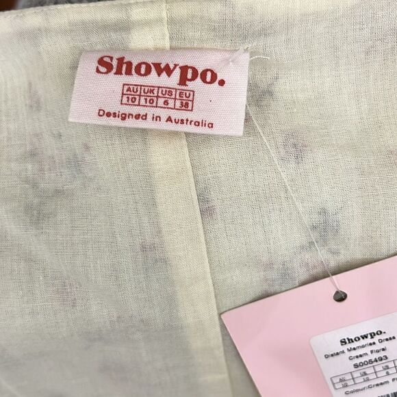 Showpo Dress US Sz 6 Distant Memories V Neck Puff Sleeve Cream Floral Australia - Picture 9 of 12